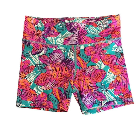 Old Navy Active Girls Biker Shorts Medium Size 8 Floral Bright Teal Orange White - Picture 1 of 3